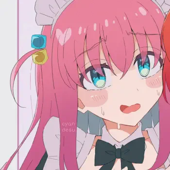 Anime-style forum avatar of Hitori Gotou from Bocchi the Rock! with pink hair, teal eyes, and a maid outfit featuring a bow tie and headpiece.