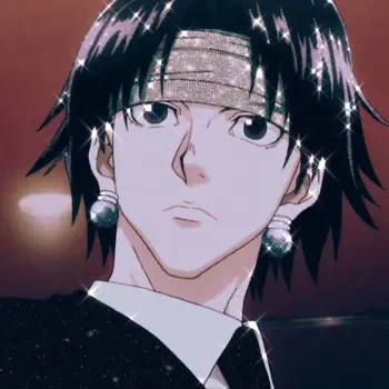 Anime-style profile image of Chrollo Lucilfer from Hunter x Hunter, featuring his signature dark hair, headband, and distinctive earrings.