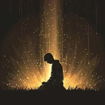 Silhouette of a person kneeling in prayer against a glowing, radiant background symbolizing Christian faith and spirituality.