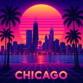 Retro neon-style Chicago skyline at sunset with silhouetted palm trees and a grid-patterned foreground, used as a forum avatar.