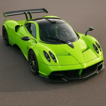 Bright green Pagani sports car with aggressive aerodynamic features, showcased as a sleek and dynamic forum avatar/profile photo.