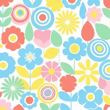 Colorful, whimsical flower pattern with various stylized blooms and leaves, used as a forum avatar or profile photo background.