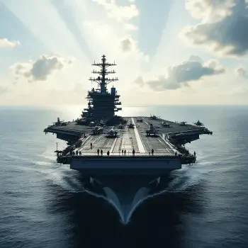 Forum avatar featuring a powerful aircraft carrier sailing through calm seas under a partly cloudy sky, highlighting its deck and superstructure from the front view.