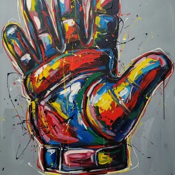 Vibrant, expressive painted glove with thick brushstrokes on a gray background — stylized forum avatar/pfp.