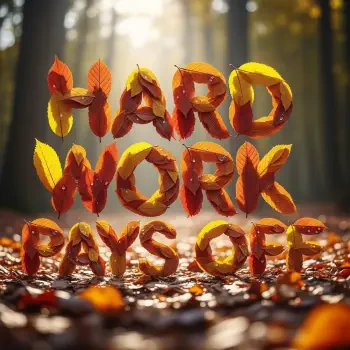 Profile avatar depicting HARD WORK PAYS OFF formed from autumn leaves on a sunlit forest floor.