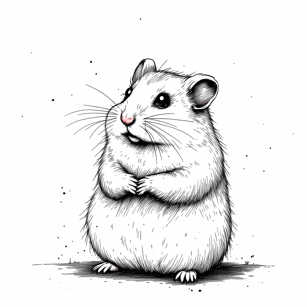 Black-and-white ink sketch of a round hamster with clasped paws and bright eyes, presented as a forum avatar/pfp.
