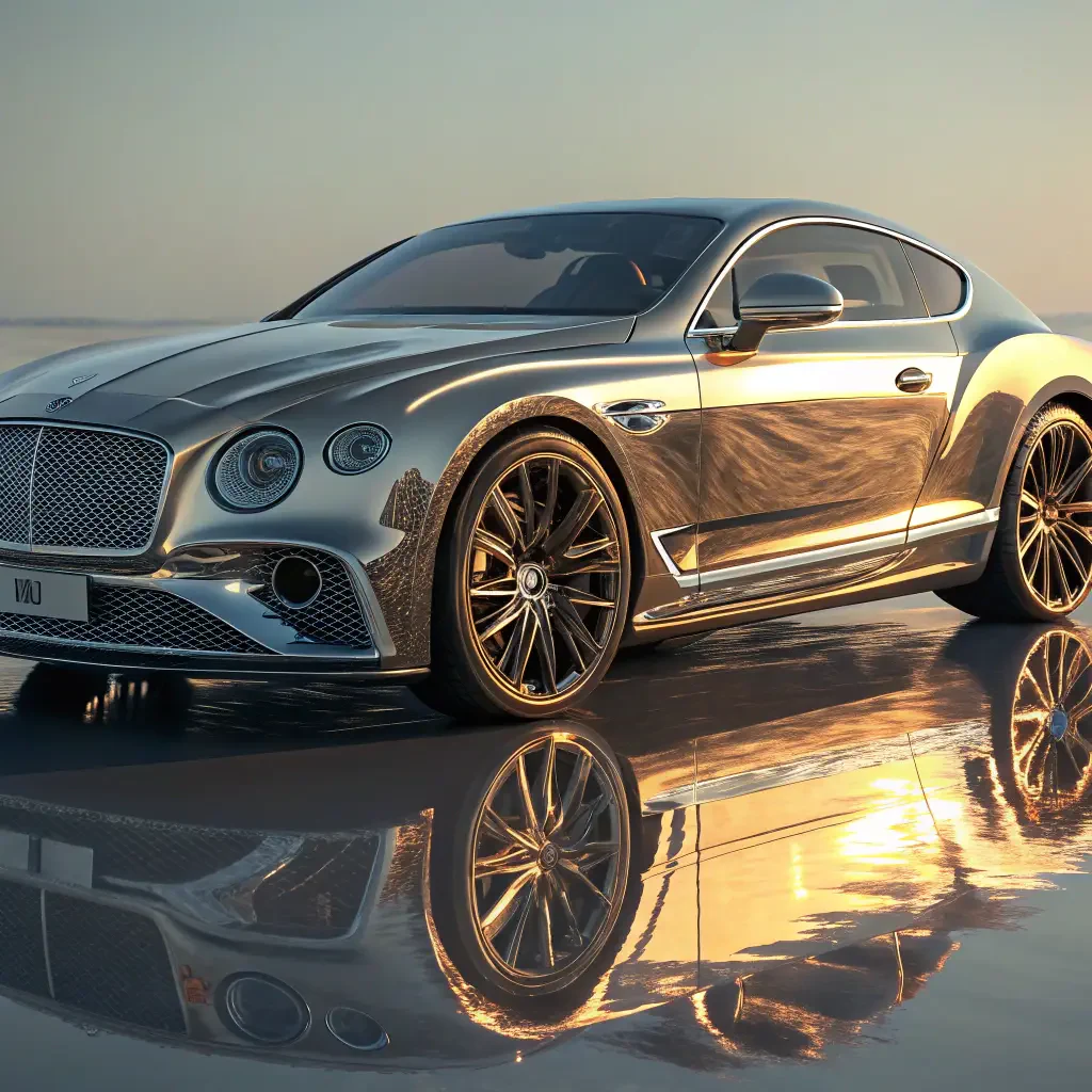 Silver Bentley coupe at sunset reflected on glossy wet pavement, shown as a sleek forum avatar/profile photo.
