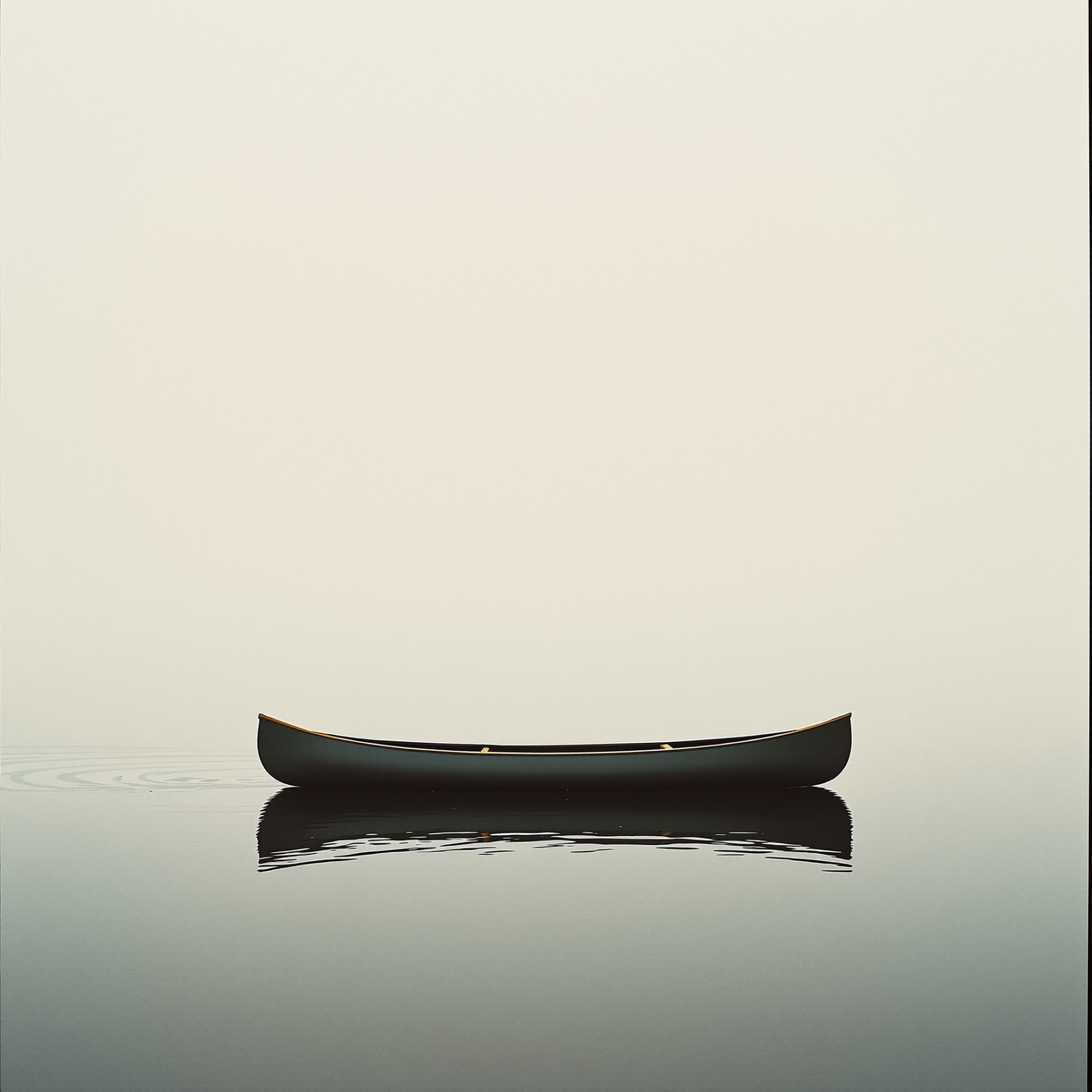 Minimalist forum avatar/pfp: a lone canoe floating on mirror-calm water with a crisp reflection against a soft, neutral background.