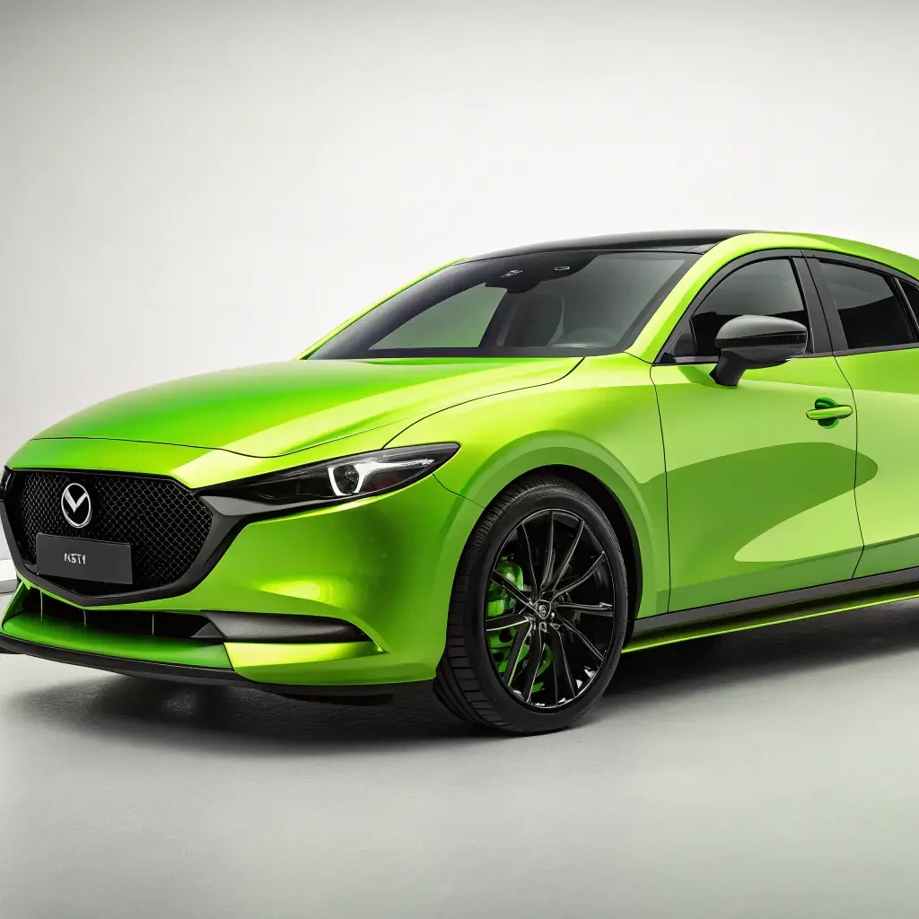Lime-green Mazda hatchback in three-quarter front view, presented as a clean forum avatar/profile photo on a neutral light background.