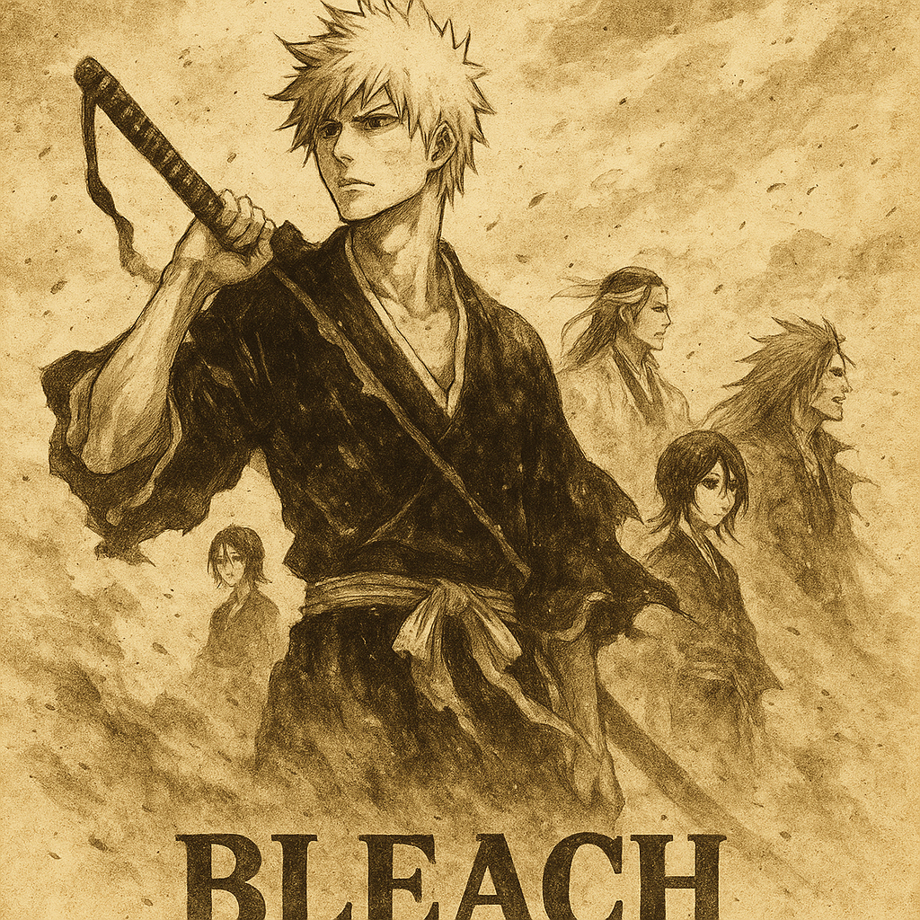 Sepia-toned Bleach forum avatar: Ichigo Kurosaki holding his zanpakutō over his shoulder with fellow Soul Reapers behind him and the word BLEACH at the bottom.