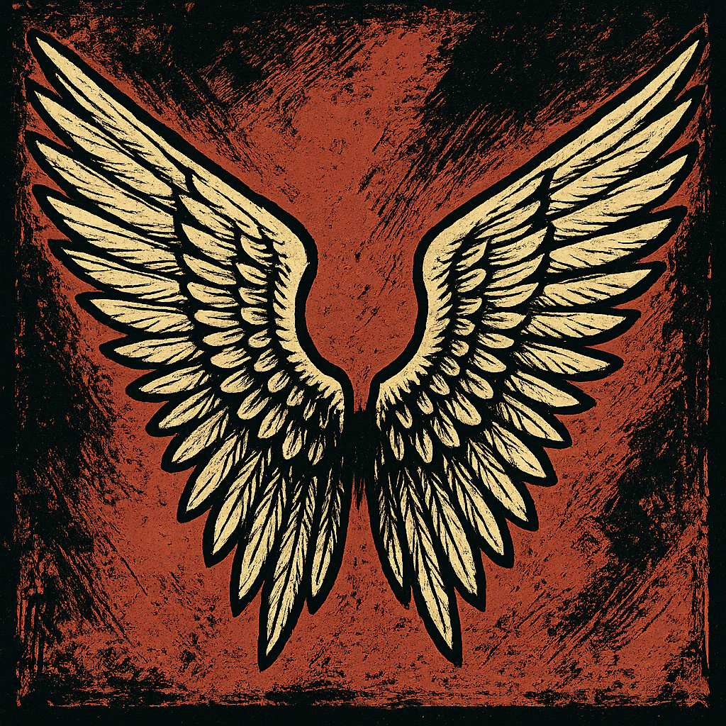Forum avatar/profile photo: stylized golden wings spread against a distressed red and black background.