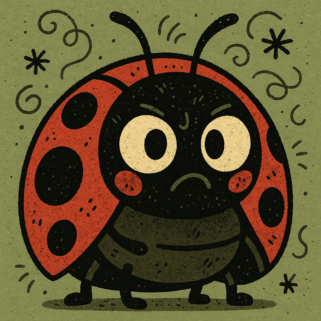 Stylized cartoon ladybug with a red spotted shell, big expressive eyes and antennae, presented as a bold forum avatar/pfp.