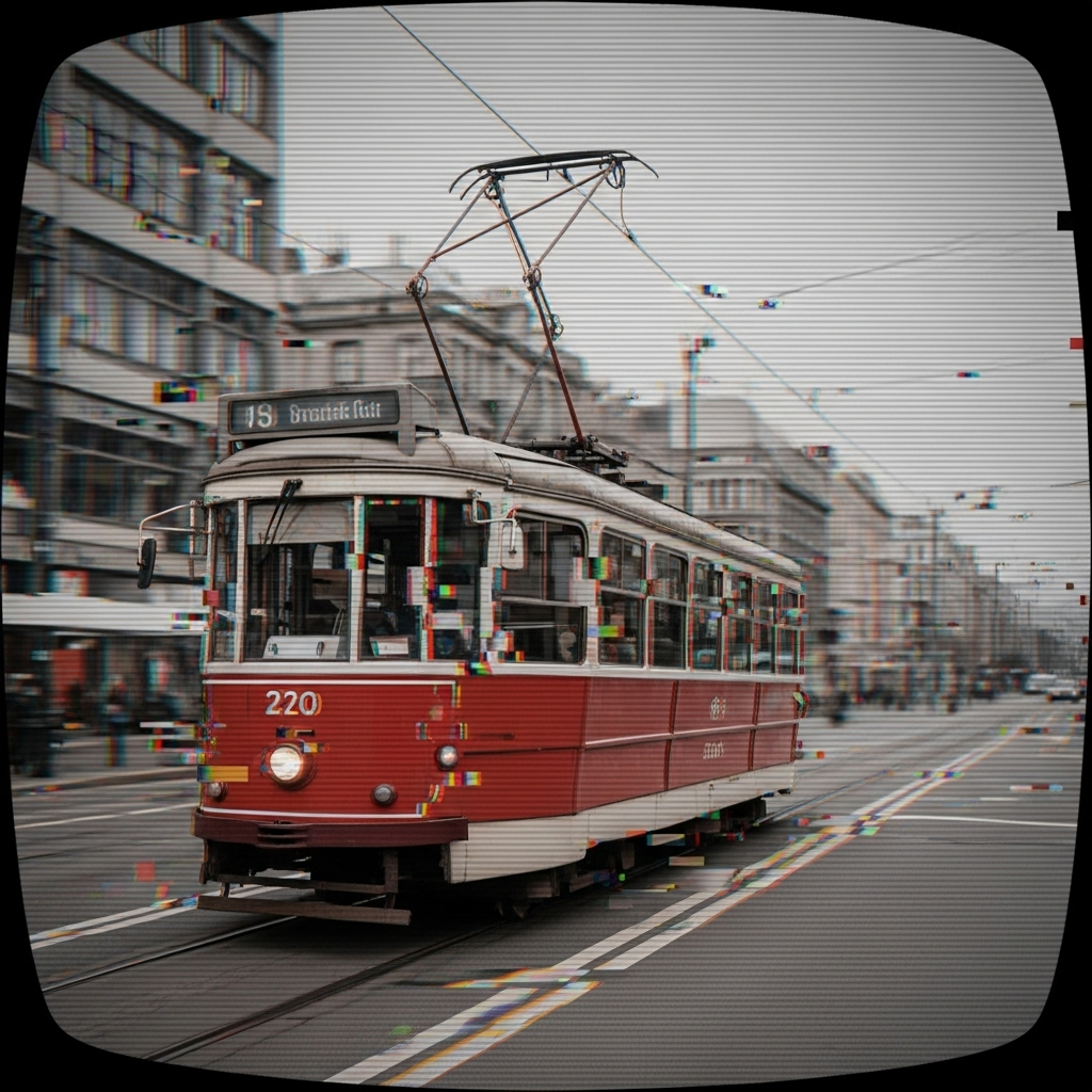 Forum avatar of a vintage red tram (car 220) rolling through a city street, shown inside a rounded profile photo frame.