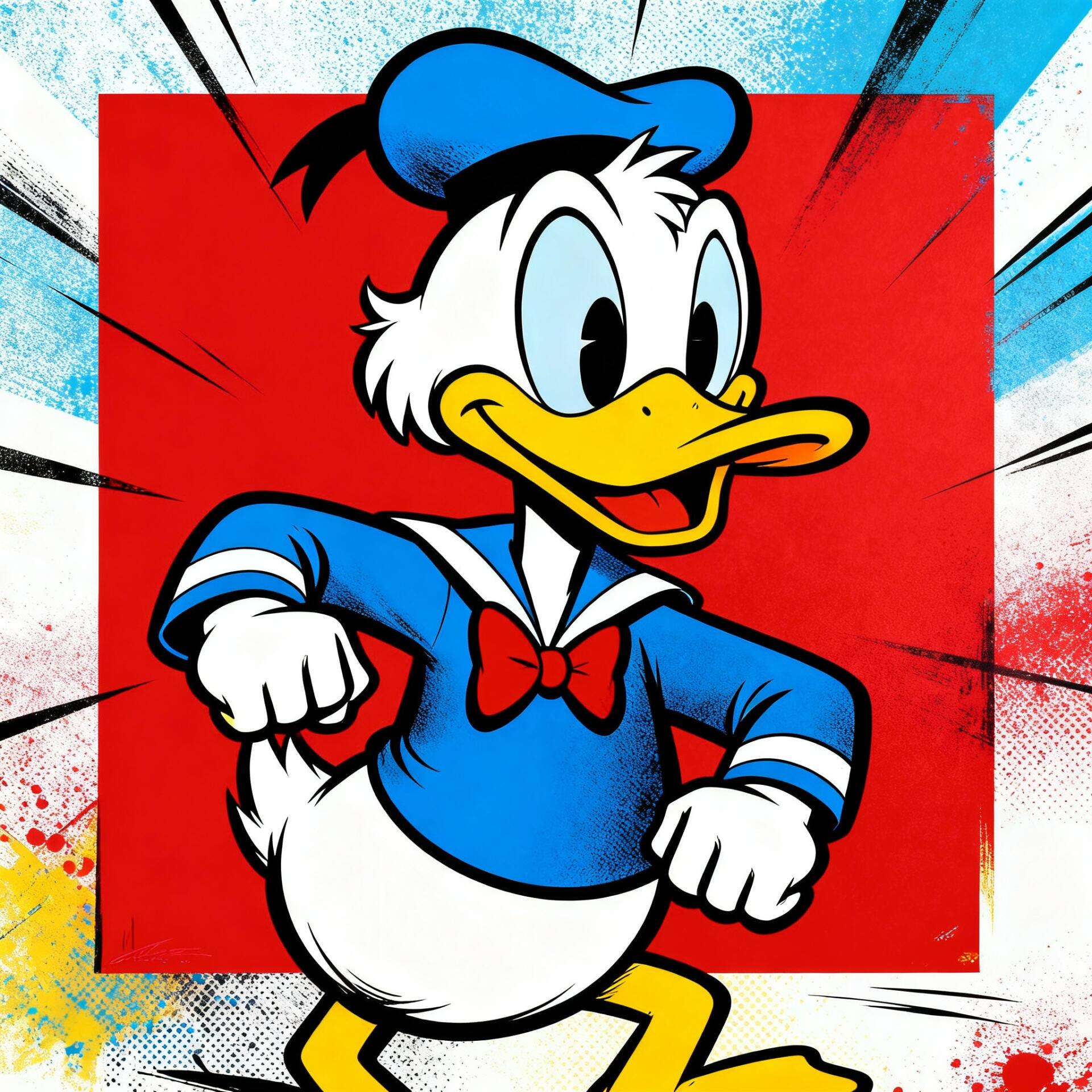 Vibrant Donald Duck in sailor suit, hands on hips and smiling against a red-and-blue comic-style background — used as a forum avatar/profile photo.