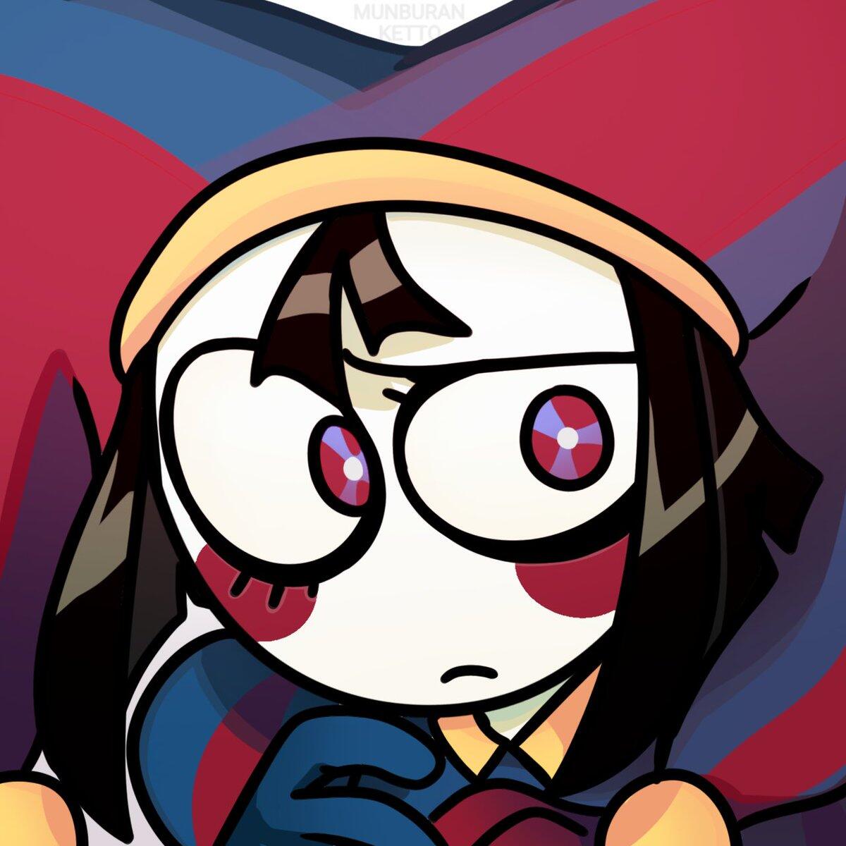 Forum avatar of Pomni from The Amazing Digital Circus: a stylized jester with a colorful hat, red-and-blue eyes, and a skeptical expression.