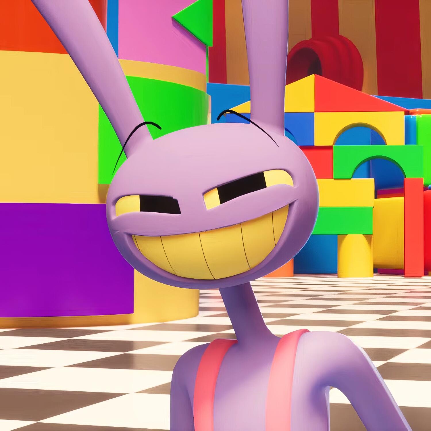 Forum avatar of Jax from the TV show The Amazing Digital Circus — grinning purple rabbit-like character with long ears against a colorful geometric background.