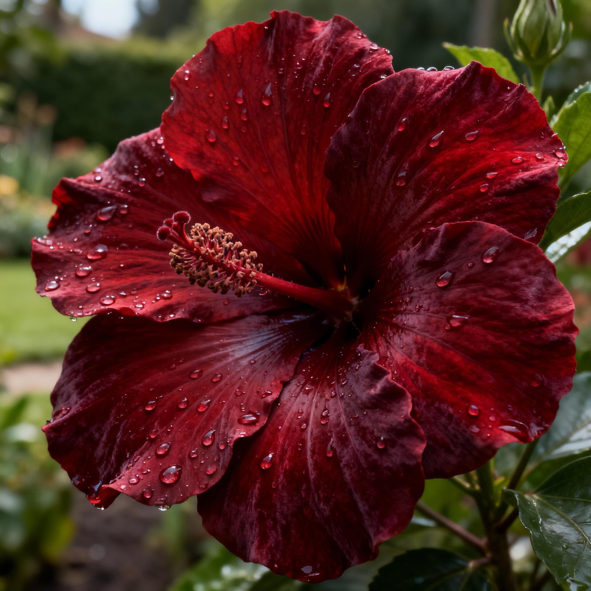 Deep red hibiscus bloom with water droplets, displayed as a round forum avatar/profile photo.