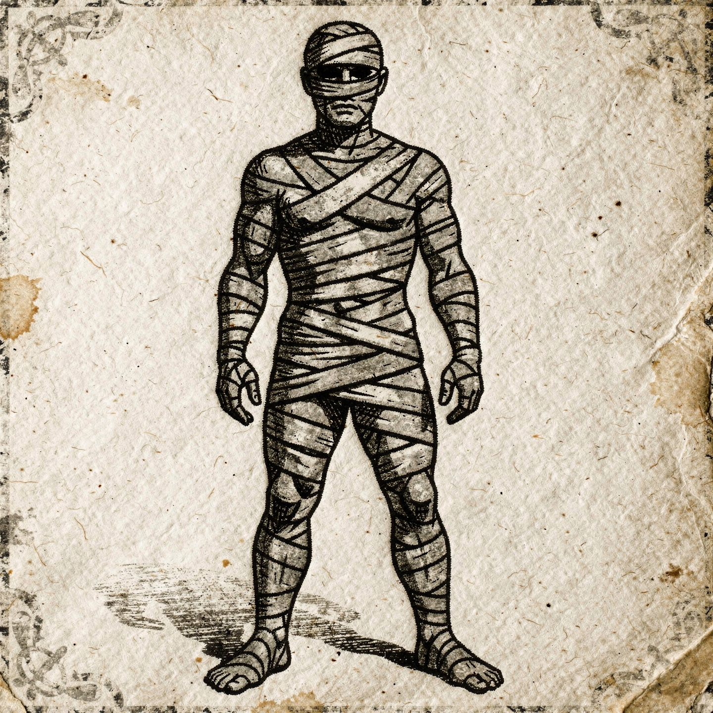 Grungy black-and-white sketch of a standing wrapped mummy, rendered as a forum avatar/pfp/profile photo.