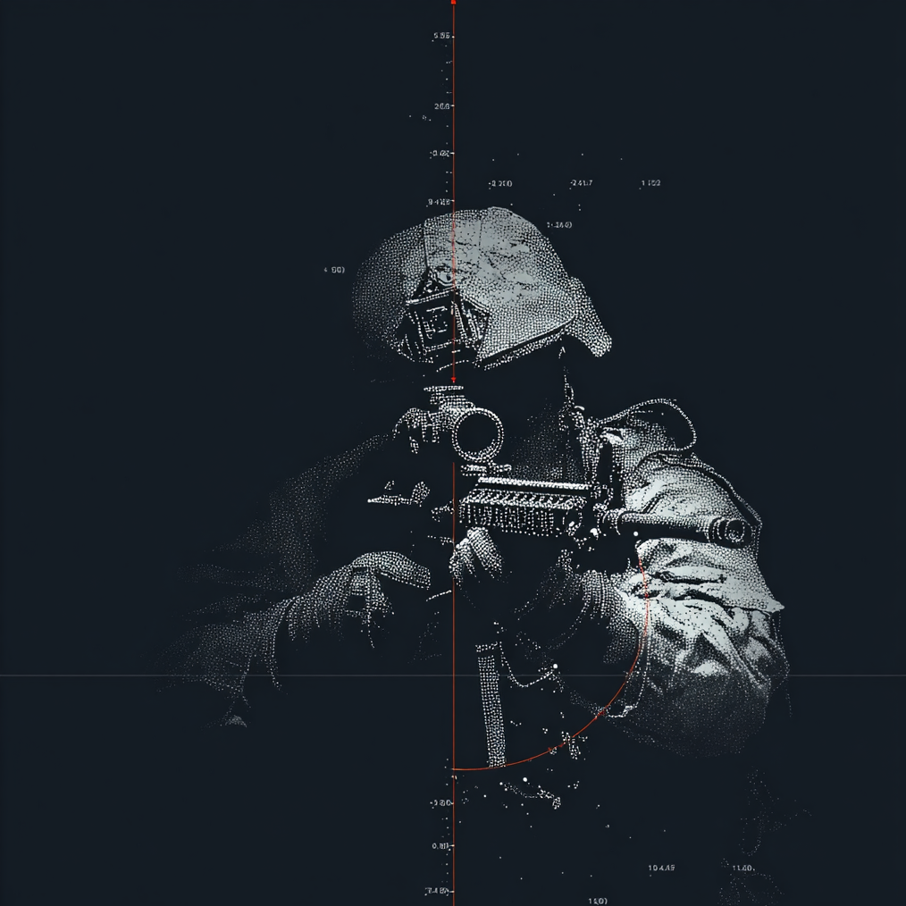 Call of Duty-style FPS military avatar: helmeted, masked soldier aiming a rifle through a vertical reticle overlay, high-contrast forum profile image.