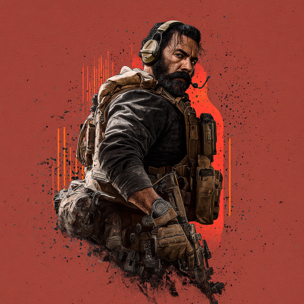 Forum avatar/pfp: Call of Duty-style FPS military soldier in tactical gear and headset, gripping a rifle against a red textured background.