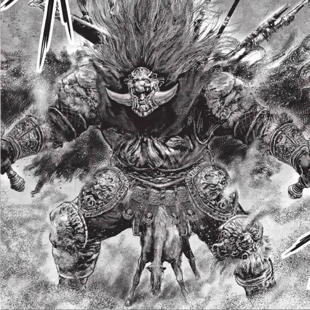 Forum avatar of Starscourge Radahn from Elden Ring — a monochrome Souls-like depiction of the horned, armored giant with flowing hair.