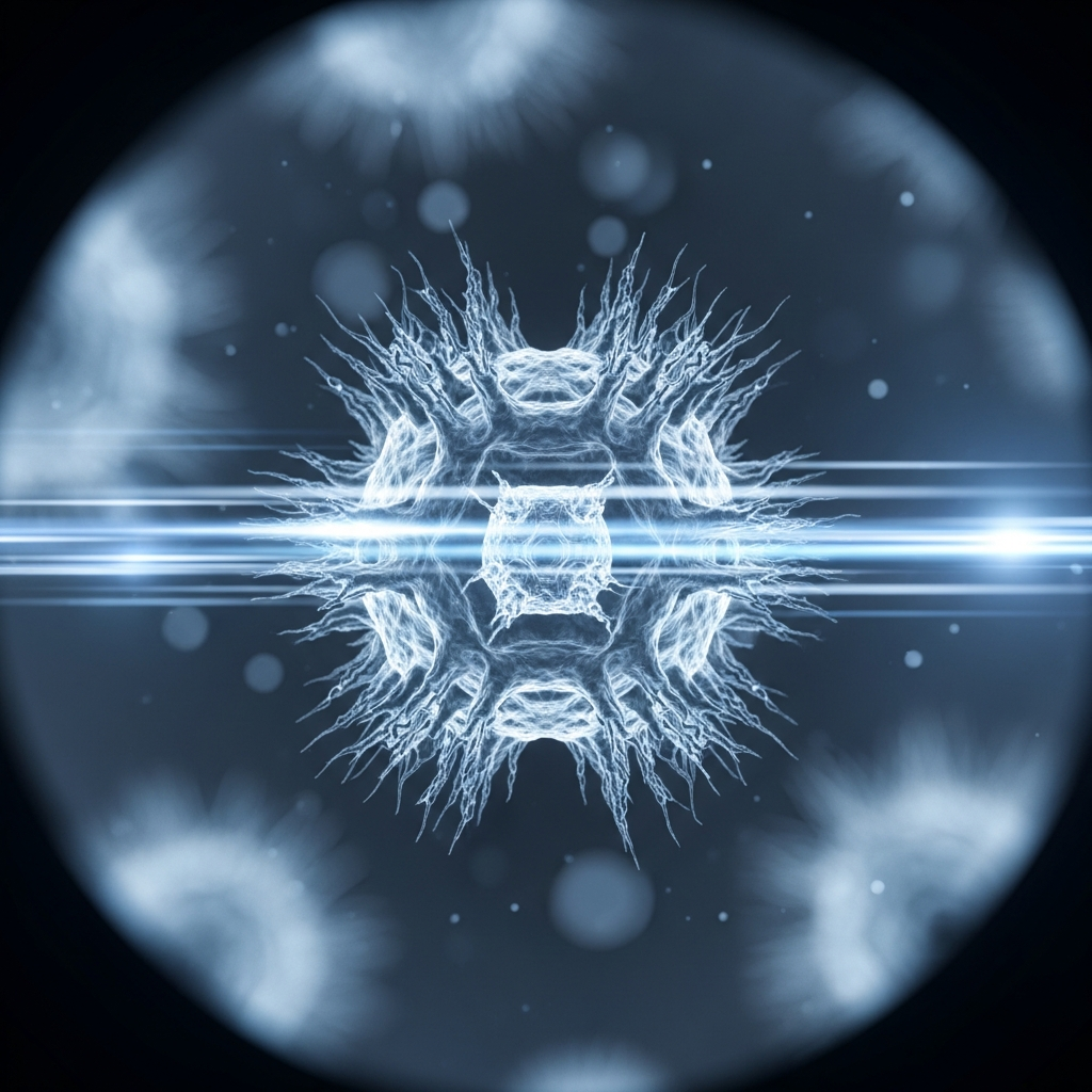 Stylized glowing blue virus with spiky radial structure and a horizontal light streak, rendered as a circular forum avatar/profile photo.