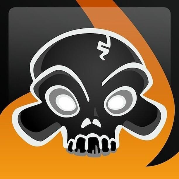 Stylized black skull with glowing eyes on an orange-and-black background, Xbox video game motif used as a forum avatar/pfp.