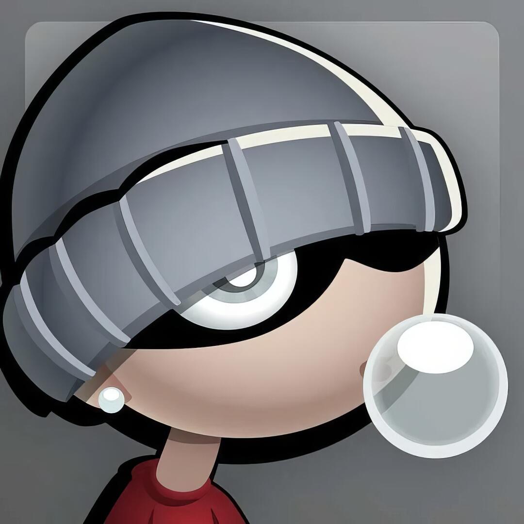 Forum avatar/pfp of a stylized boy in a gray beanie and pearl earring, blowing a bubble with an Xbox-themed eye/visor.