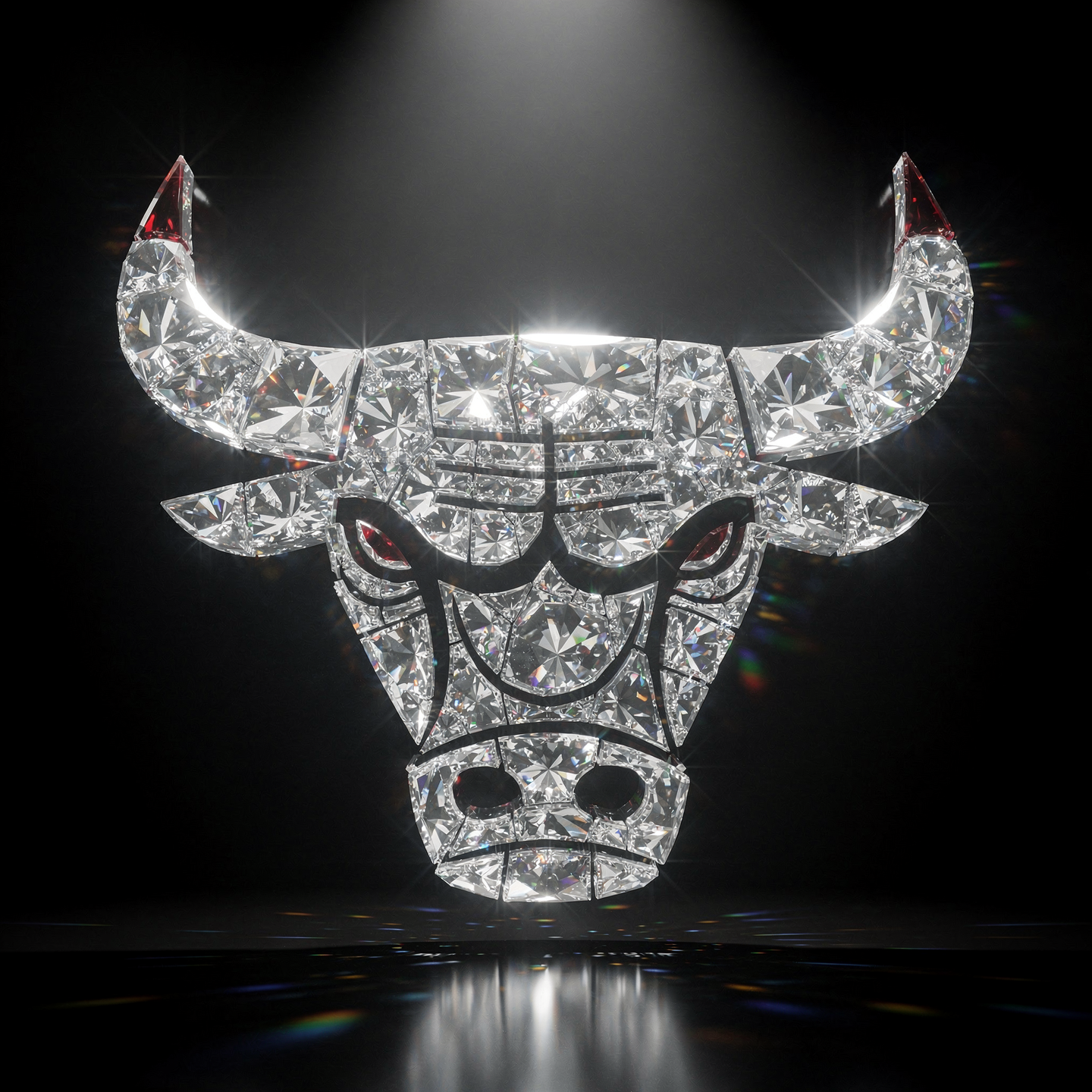 Diamond-encrusted Chicago Bulls bull head sparkling in a spotlight on a black background, styled as a forum avatar/profile photo.