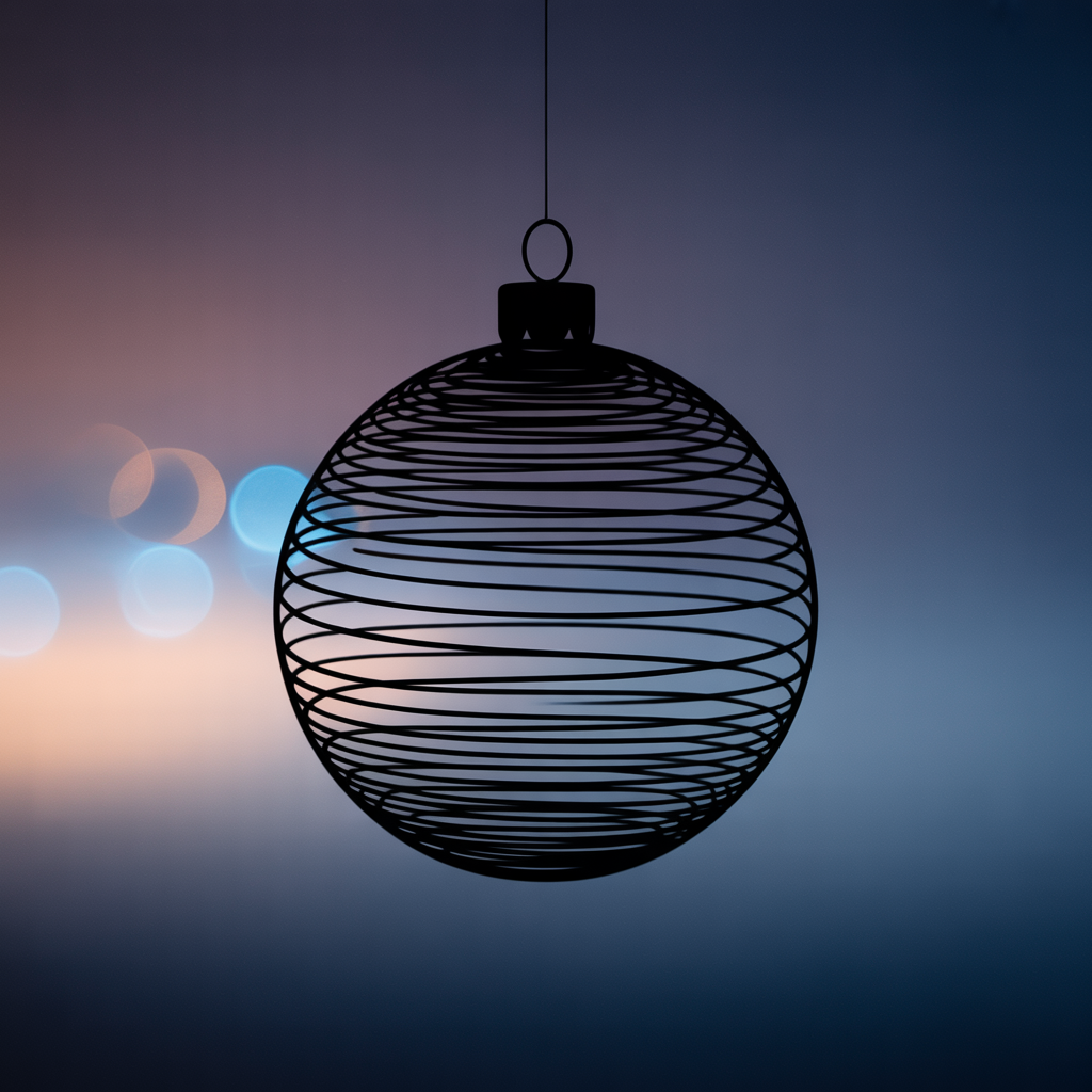 Wire-frame bauble ornament silhouette suspended against a soft, out-of-focus bokeh background — a minimalist forum avatar/pfp.