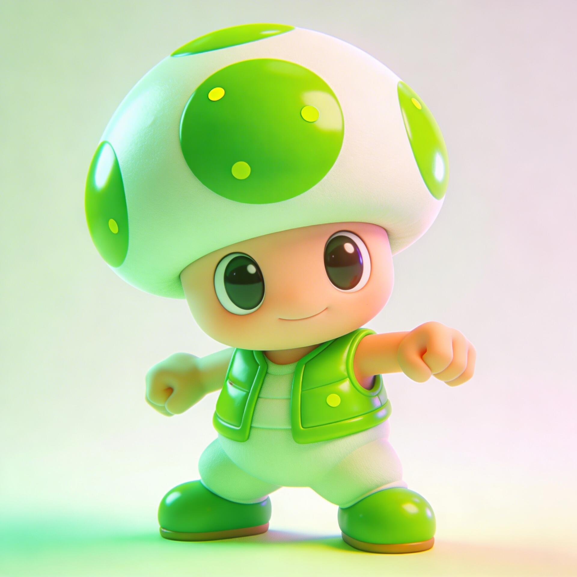 Green-spotted Toad (Mario) in a green vest and boots, smiling and pointing—stylized, colorful forum avatar/pfp.