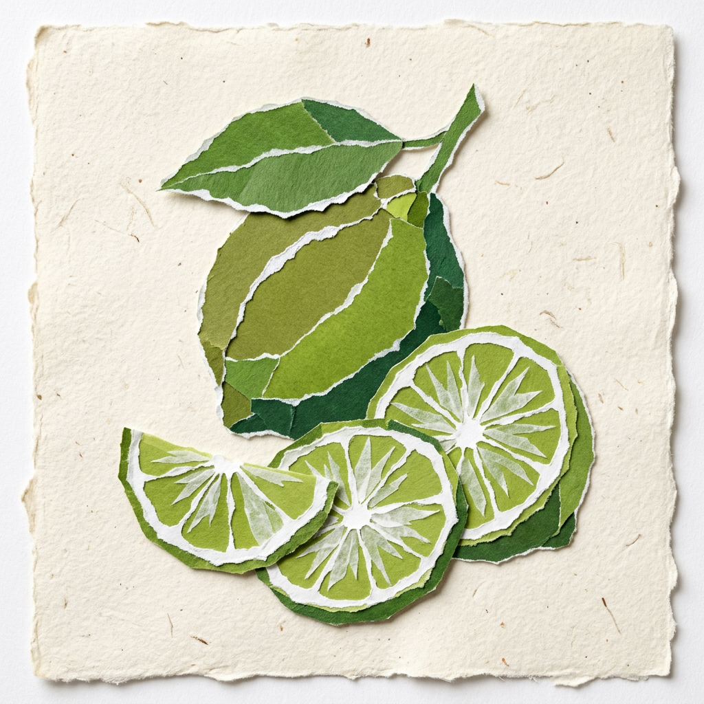 Collage-style lime with three cross-section slices on a textured off-white square background — bright green forum avatar/pfp.