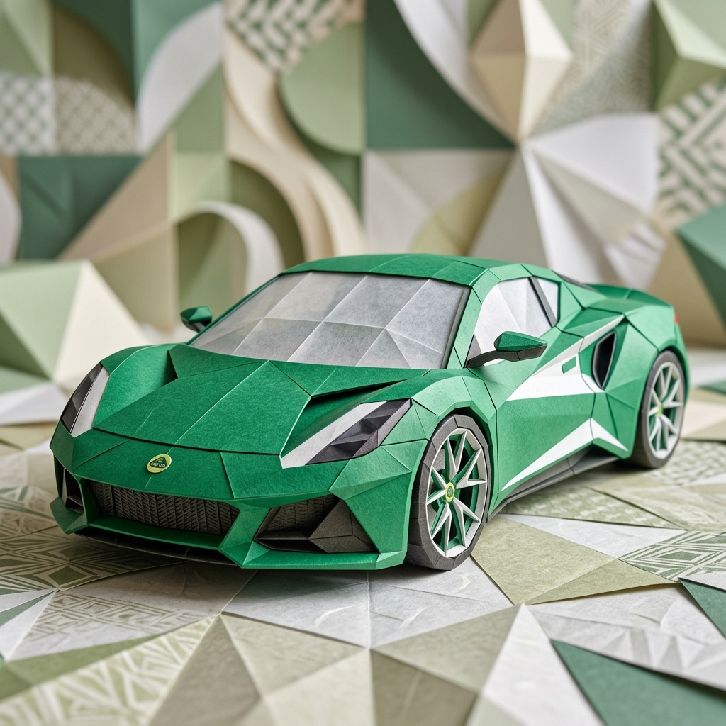 Green origami Lotus sports car model on a geometric patterned backdrop, presented as a forum profile avatar.