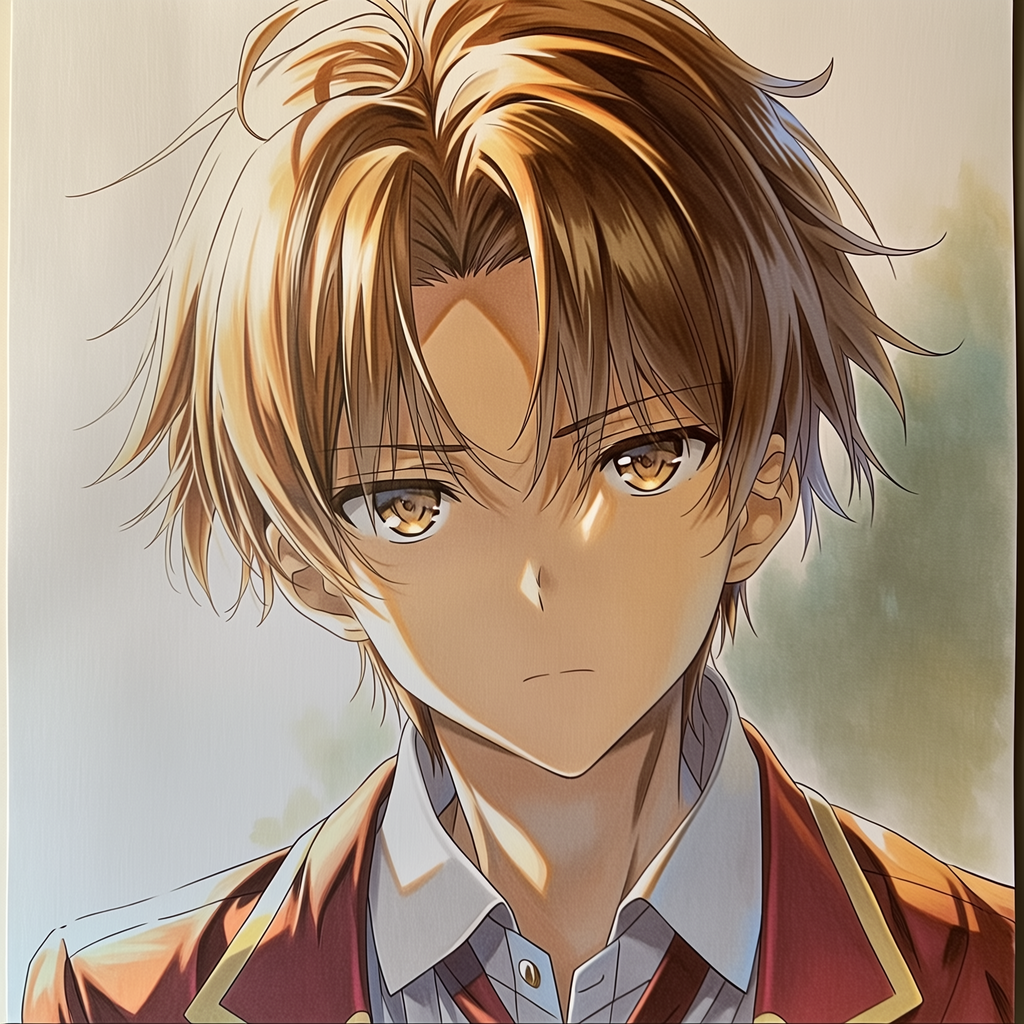 Forum avatar: Kiyotaka Ayanokōji (Classroom of the Elite) — close-up anime portrait, neutral expression, tousled light-brown hair and school uniform.