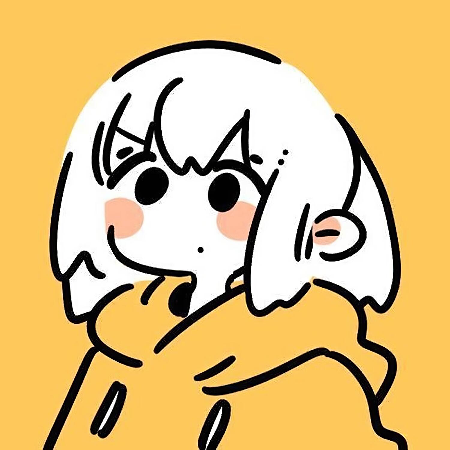 Chill cartoon girl forum avatar: white-haired, rosy-cheeked character in an oversized yellow hoodie against a solid yellow background.