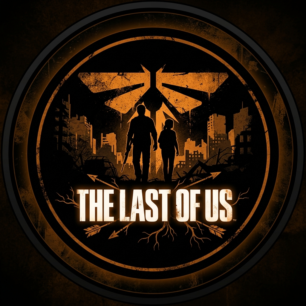 Circular forum avatar for The Last Of Us: orange-black emblem showing two silhouetted figures walking through a ruined city beneath a stylized fungal moth symbol, with THE LAST OF US text.