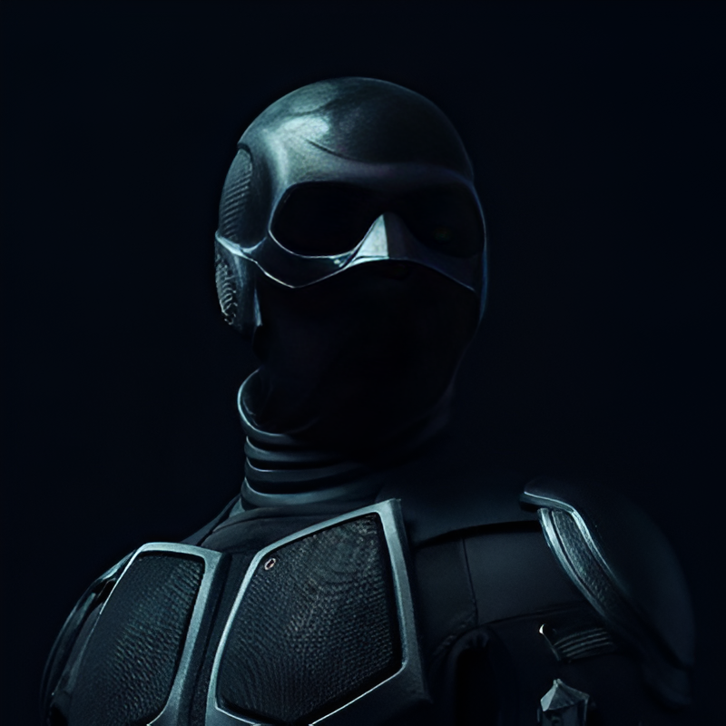Forum avatar of Black Noir from the TV show The Boys (2019): shadowed armored black helmet and tactical suit set against a dark background.