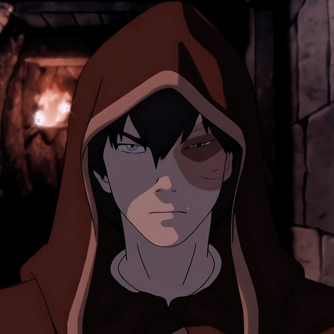 Anime forum avatar of Zuko from Avatar: The Last Airbender — hooded and scarred, stern expression with firelight glowing behind him.
