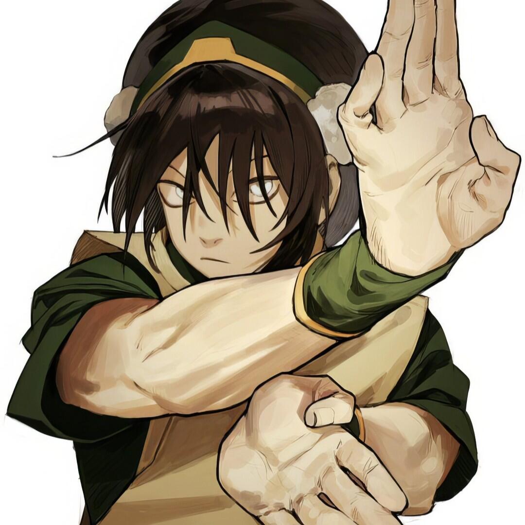 Forum avatar of Toph Beifong (Avatar: The Last Airbender) in anime style, mid earthbending with crossed arms and an outstretched palm.