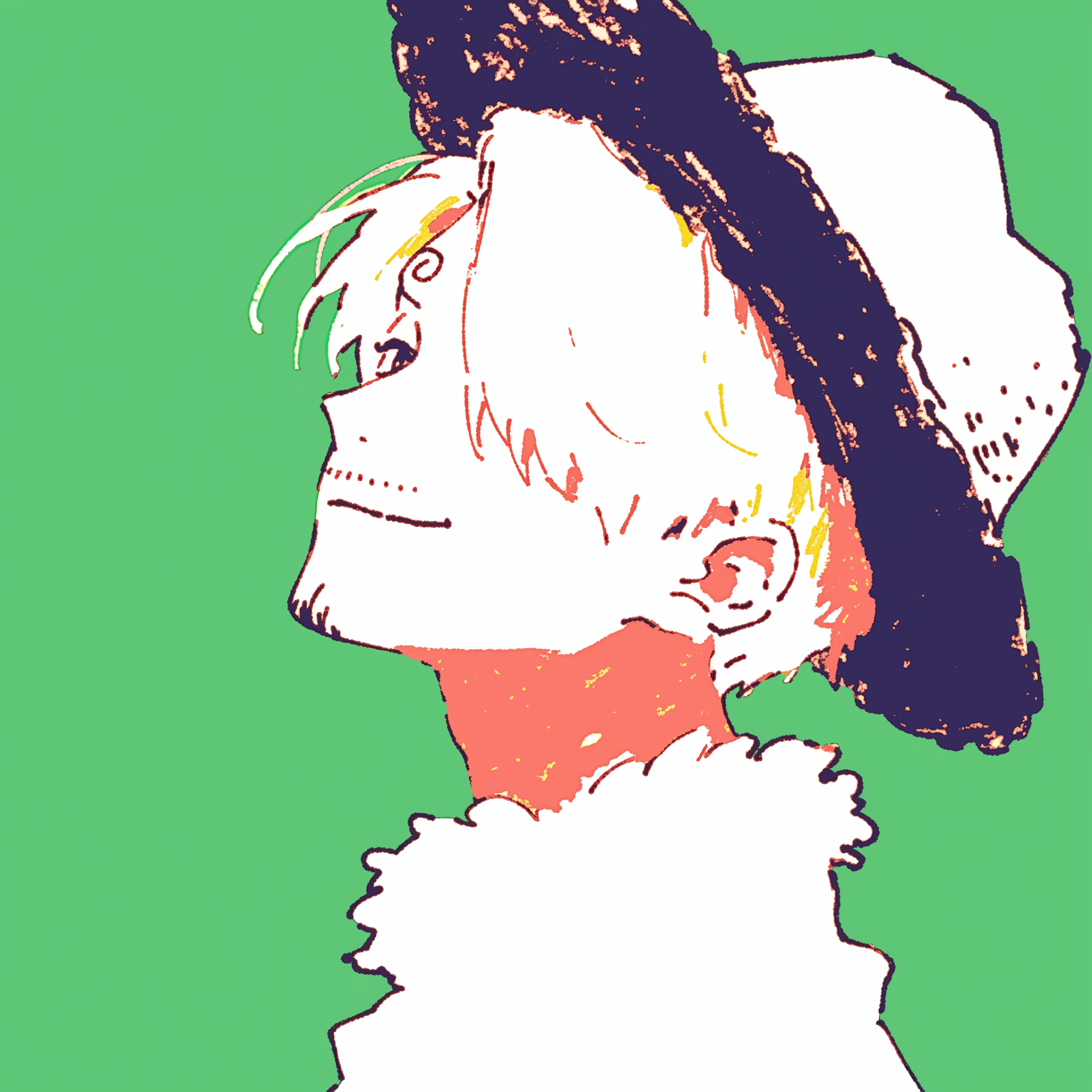 Forum avatar of Sanji from One Piece — anime-style profile: blond hair under a wide-brim hat, curled eyebrow, fluffy collar and flat green background.