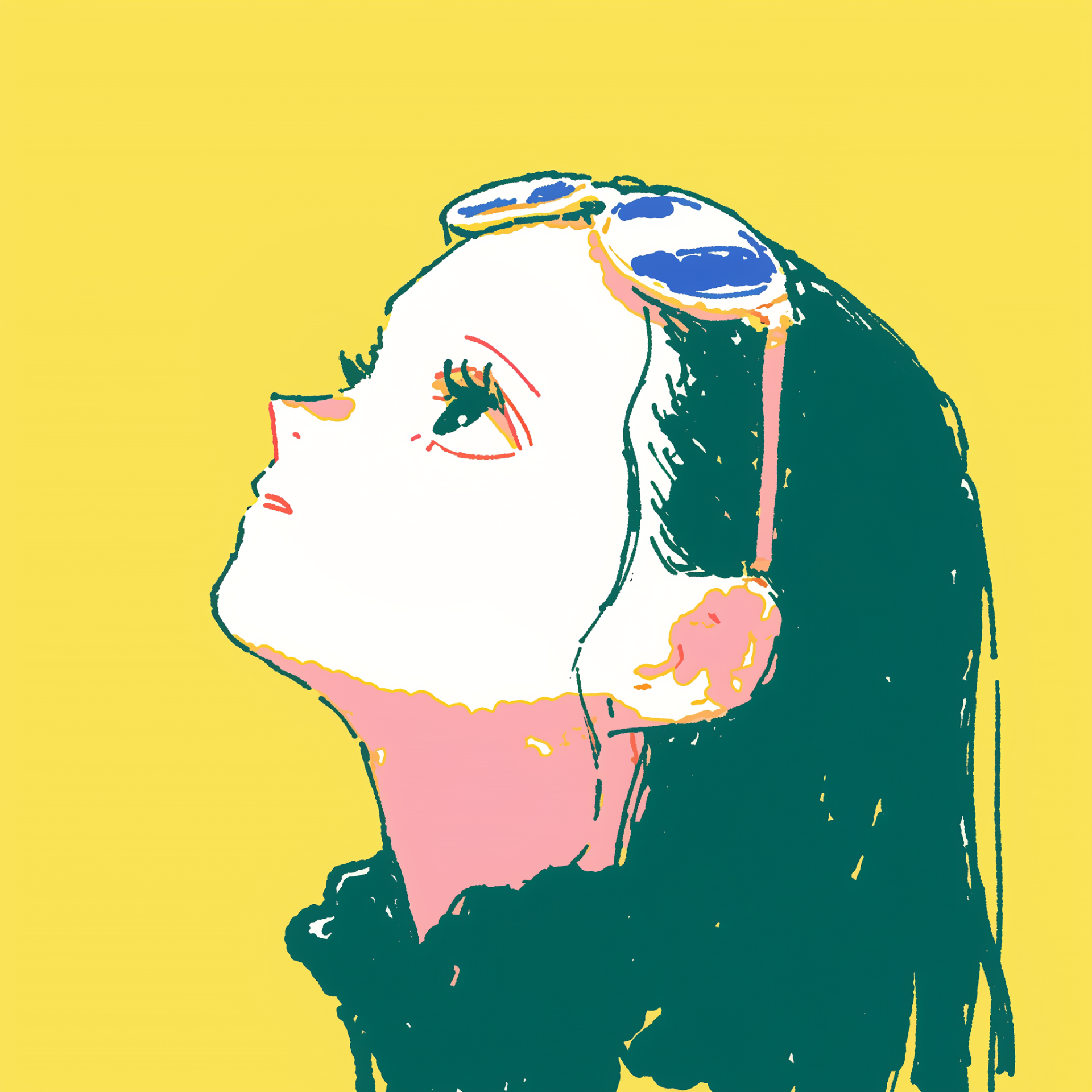 Stylized anime profile illustration of Nico Robin (One Piece) as a colorful forum avatar, gazing upward against a bright yellow background.