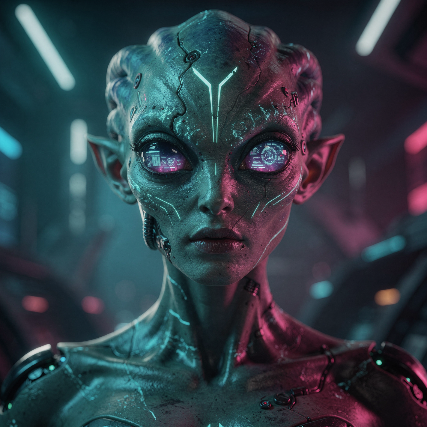Close-up of a cybernetic alien creature with glowing eyes and circuit-like markings, rendered as a forum avatar/pfp.