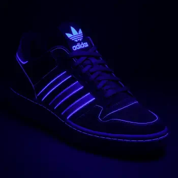 Neon-lit Adidas sneaker with glowing three stripes and trefoil logo, presented as a stylized forum avatar/profile photo.