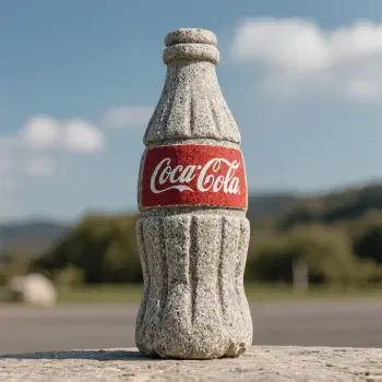 Forum avatar/profile photo of a stone-carved Coca-Cola bottle with a red logo label set against a blurred outdoor landscape.