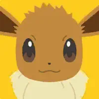 Close-up stylized Eevee (Pokemon Friends) with big brown eyes on a bright yellow background, shown as a forum avatar/pfp.