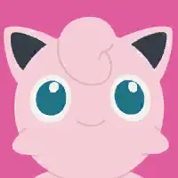 Pokemon Friends-style forum avatar of Jigglypuff (Pokemon) — close-up pink face with curled tuft, big teal eyes and dark-edged ears on a solid pink background.
