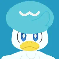 Pokémon Friends forum avatar: a stylized white duck Pokémon with a blue swirled cap, big blue eyes and a yellow beak on a teal background.