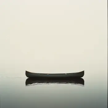 Minimalist forum avatar/pfp: a lone canoe floating on mirror-calm water with a crisp reflection against a soft, neutral background.