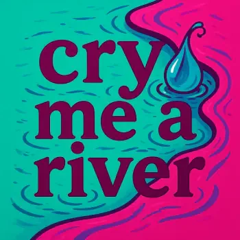 Forum avatar: bold teal and magenta graphic reading cry me a river with a large teardrop flowing into a stylized wavy river.