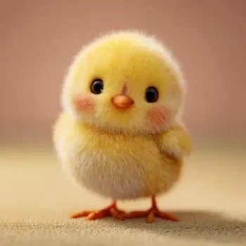 Cute fluffy yellow chick profile avatar: round baby bird with rosy cheeks and big eyes.